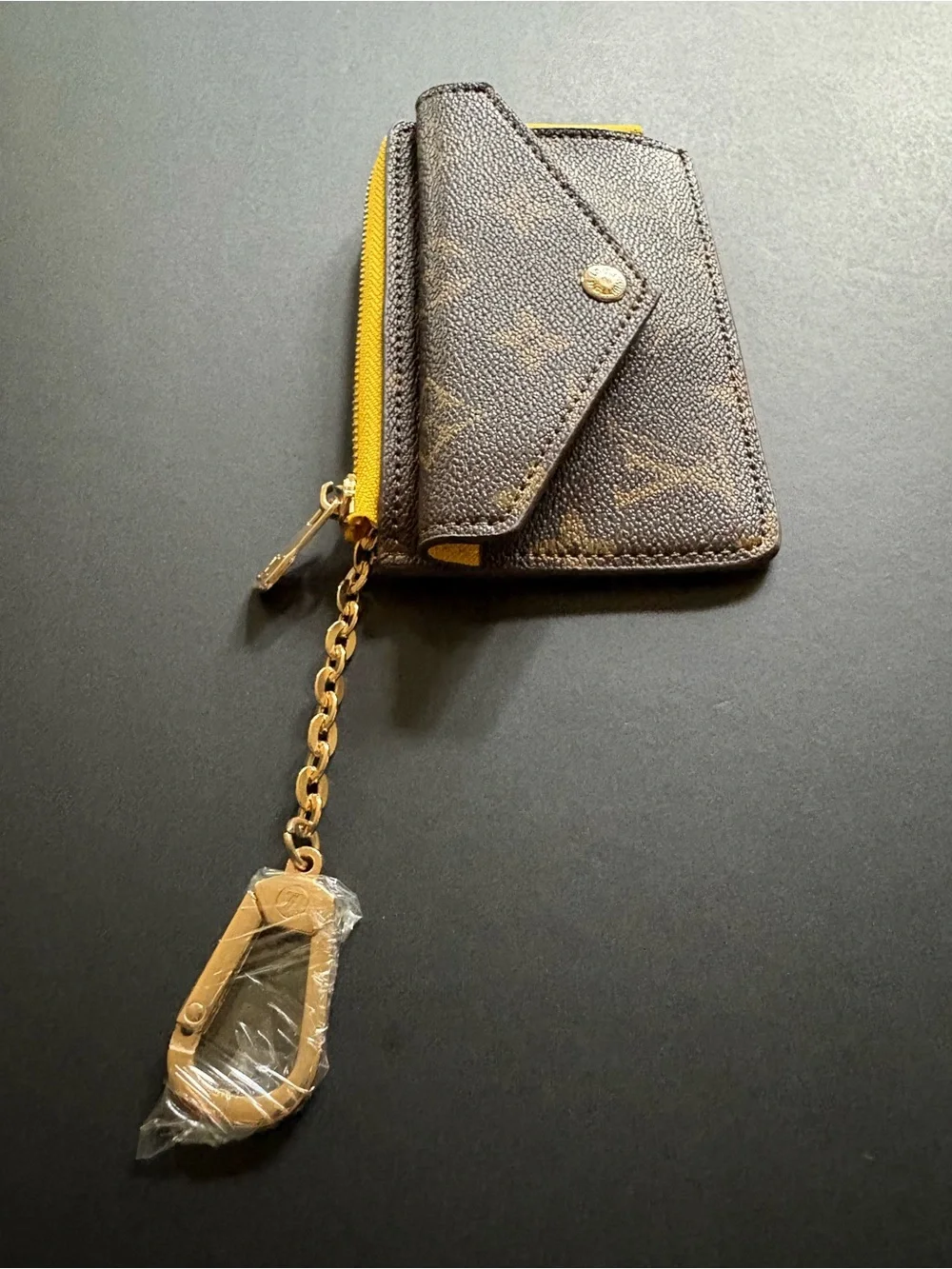 Fashion Brown Yellow Multi Print Cardholder Keychain Wallet